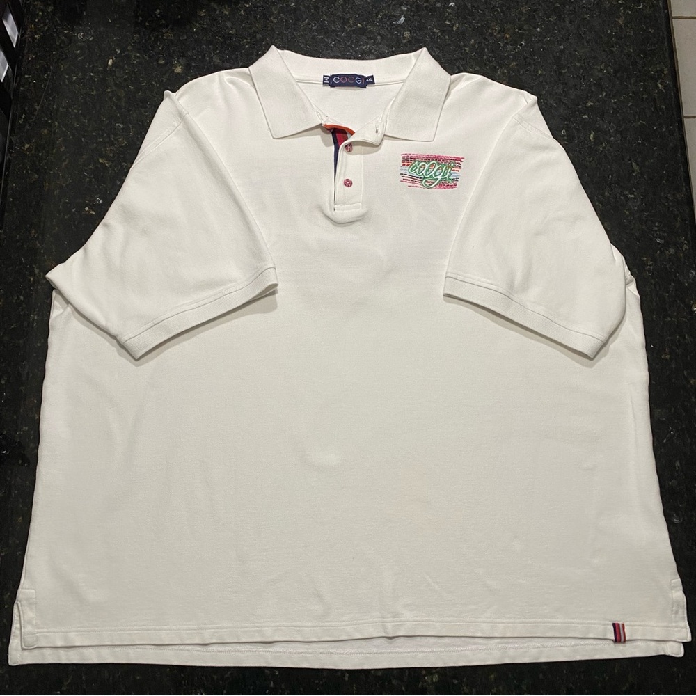 COOGI Polo White Shirt Mens 4XL Embroidered Logo Cotton Short Sleeve Collared